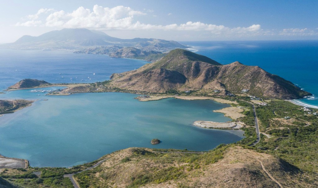 Aerial view of the St Kitts south east peninsula and Great Salt Pond